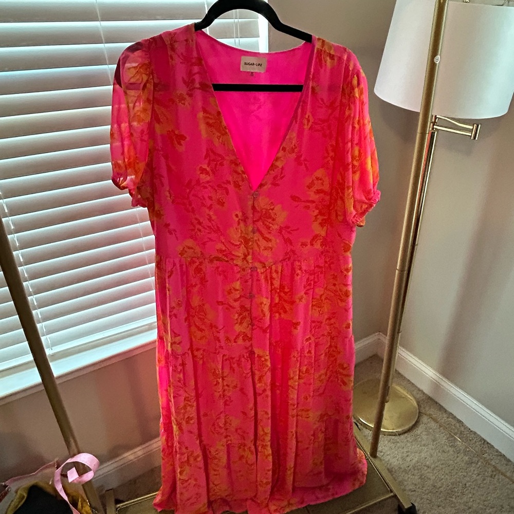 Sugarlips Vibrant Pink and Orange Maxi Dress